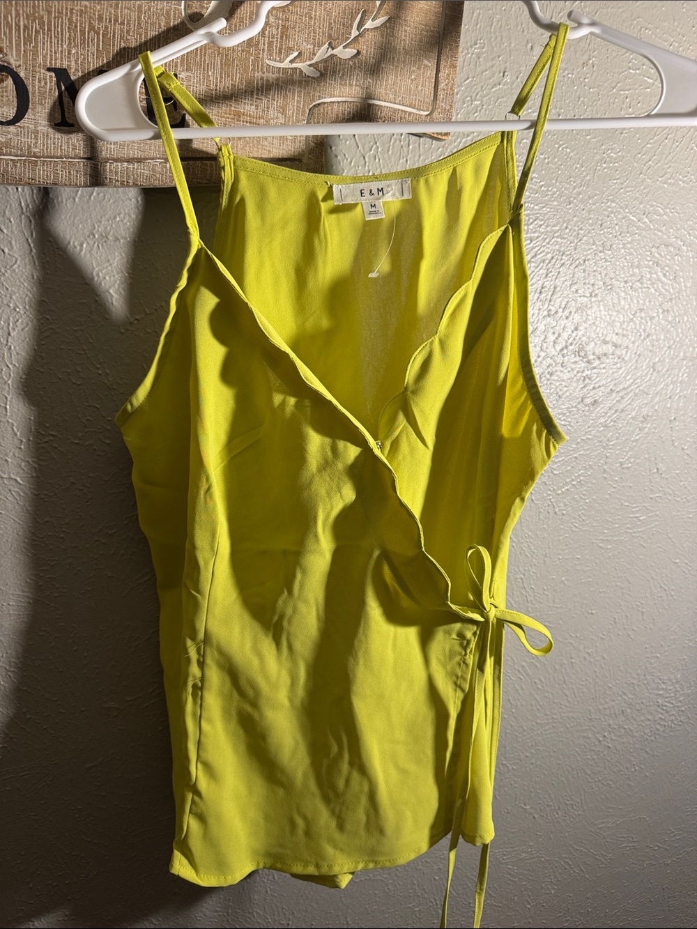 E & M Neon Yellow Wrap Cami Tank Top